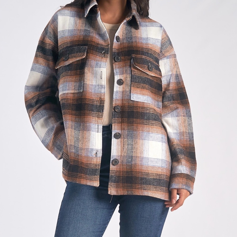 Before You Heavy Flannel Tan/Black & White Jacket Size S/M
